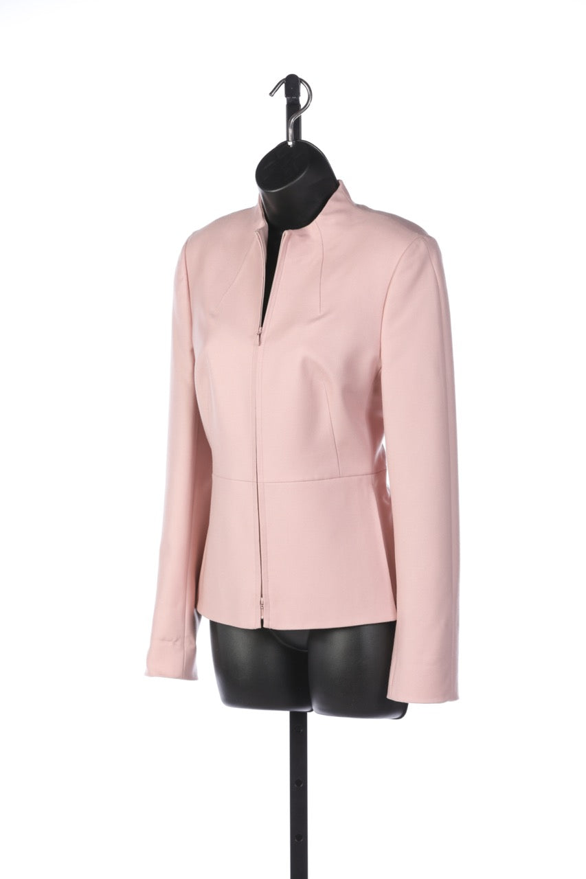 Akris Blush Pink High-Neck Zip Up Jacket w Flap-Over Pockets