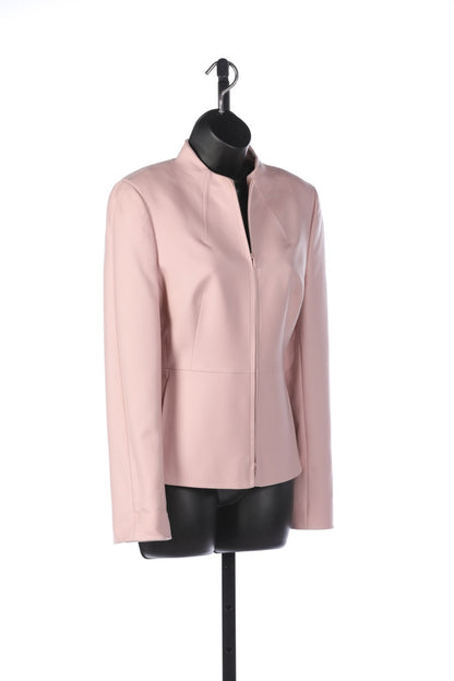 Akris Blush Pink High-Neck Zip Up Jacket w Flap-Over Pockets