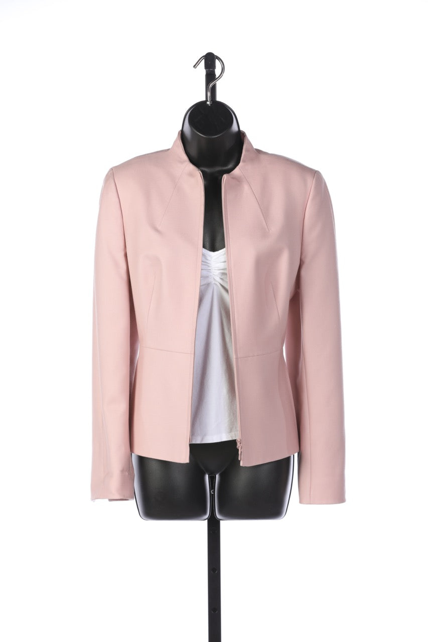 Akris Blush Pink High-Neck Zip Up Jacket w Flap-Over Pockets