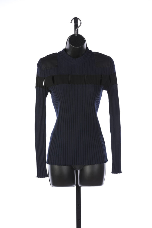 Alexander Wang Navy & Black Cut Out Ribbed Mock-Neck Sweater