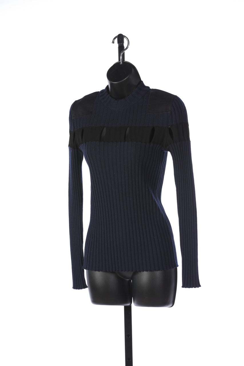 Alexander Wang Navy & Black Cut Out Ribbed Mock-Neck Sweater