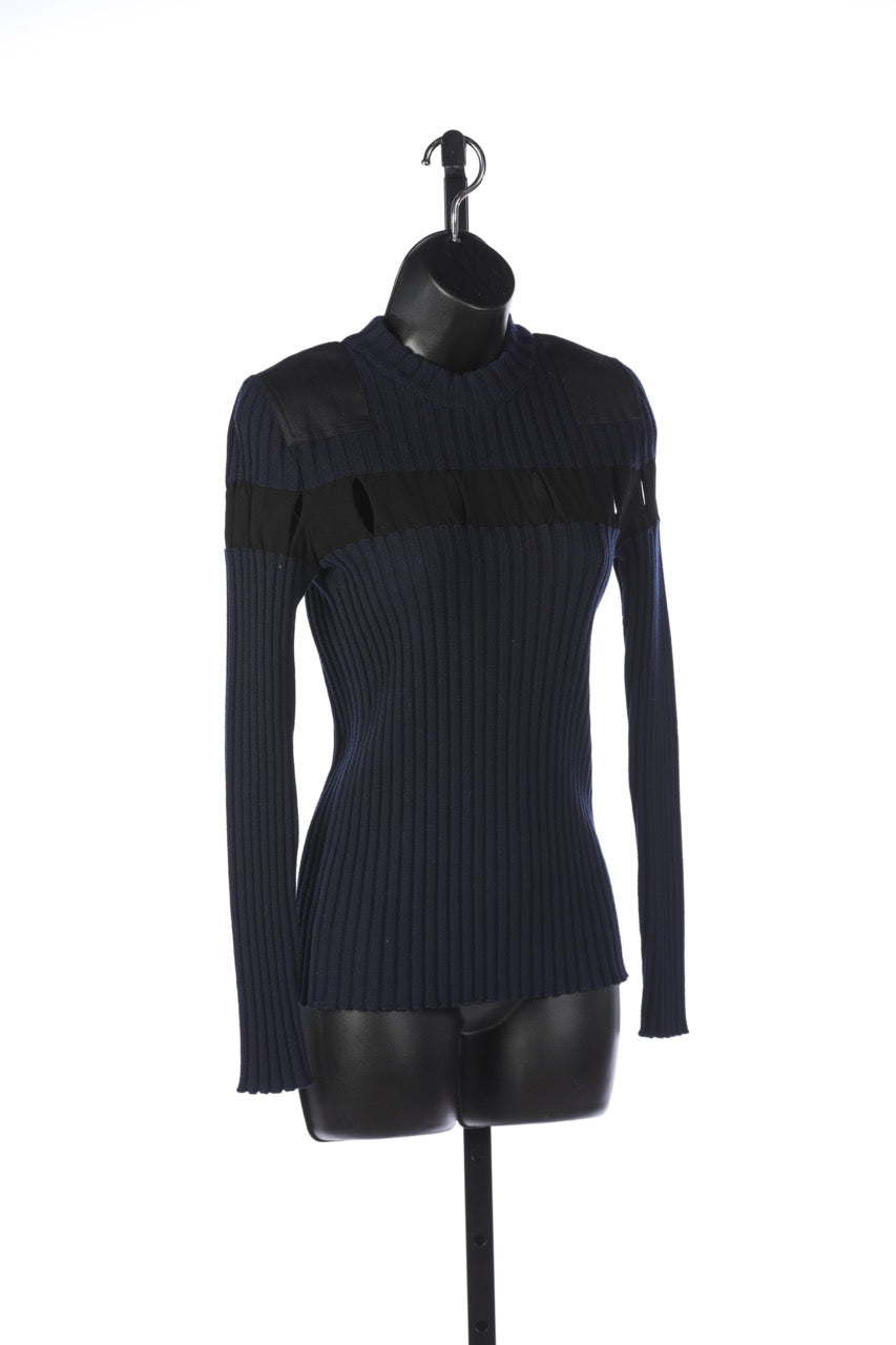 Alexander Wang Navy & Black Cut Out Ribbed Mock-Neck Sweater