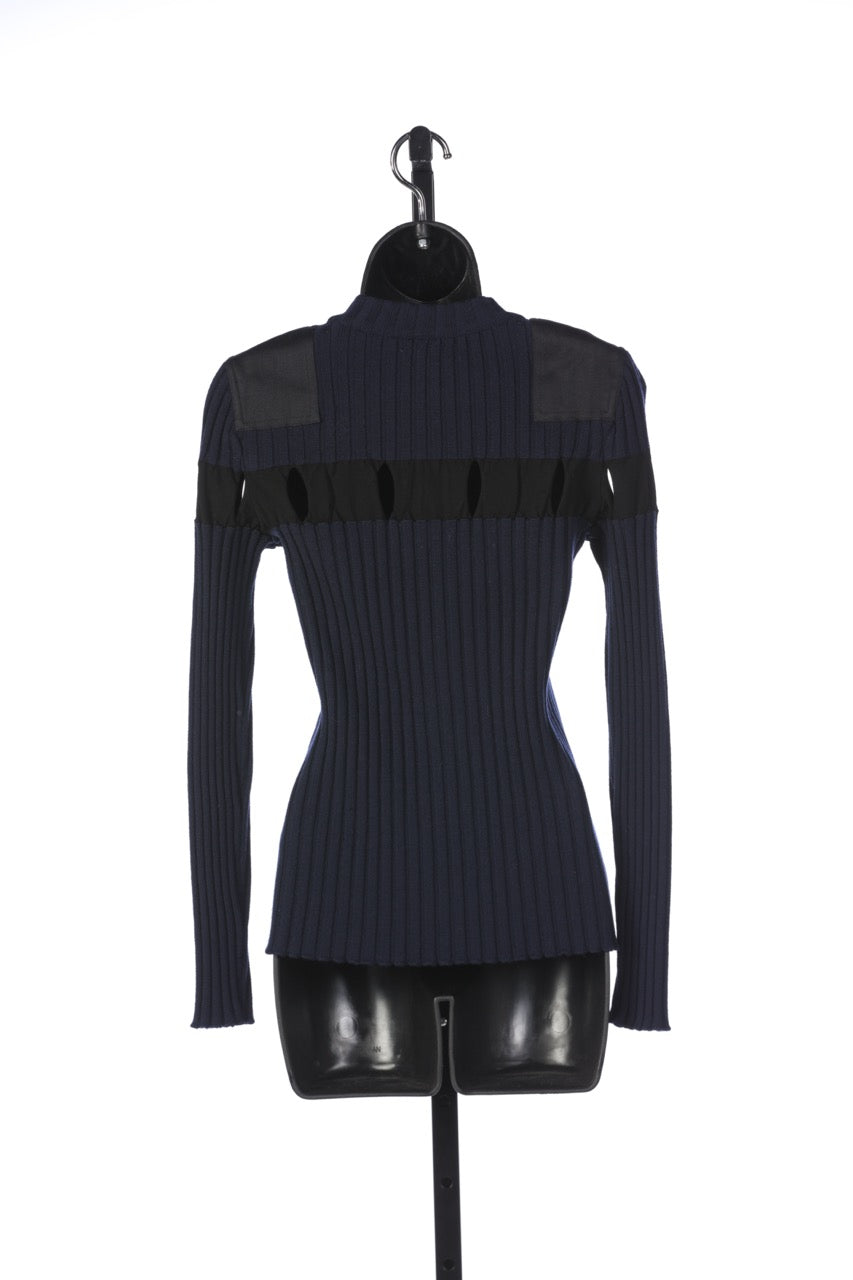 Alexander Wang Navy & Black Cut Out Ribbed Mock-Neck Sweater