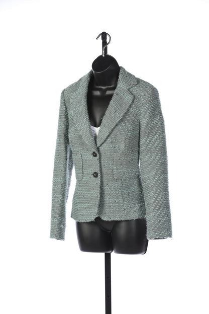 Escada Light Teal & Grey Tweed Double Button Blazer