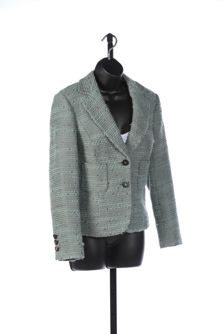 Escada Light Teal & Grey Tweed Double Button Blazer