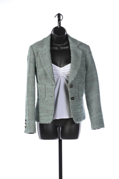 Escada Light Teal & Grey Tweed Double Button Blazer