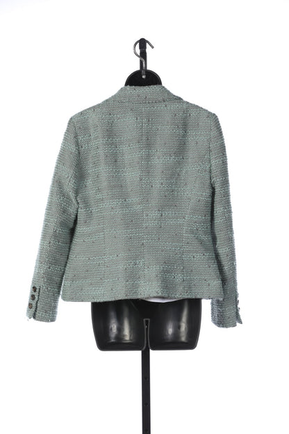 Escada Light Teal & Grey Tweed Double Button Blazer