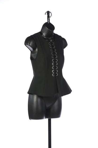 Alexander Wang Black Lace Up Sleeveless Peplum Top with Silver Hardware