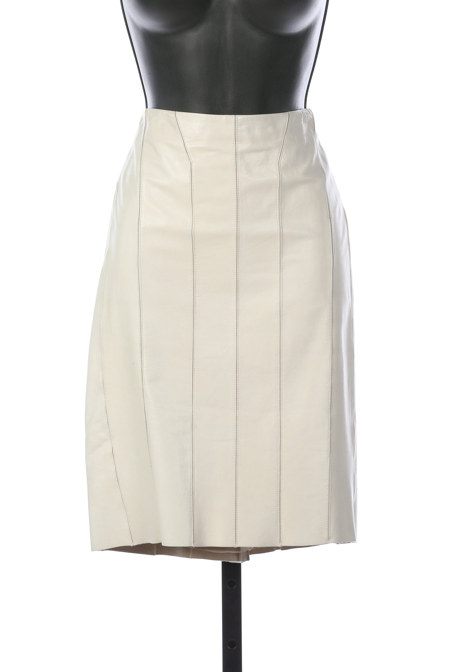 Gucci Vintage Leather Off-White Knee-Length Skirt w/ Stitch Detail