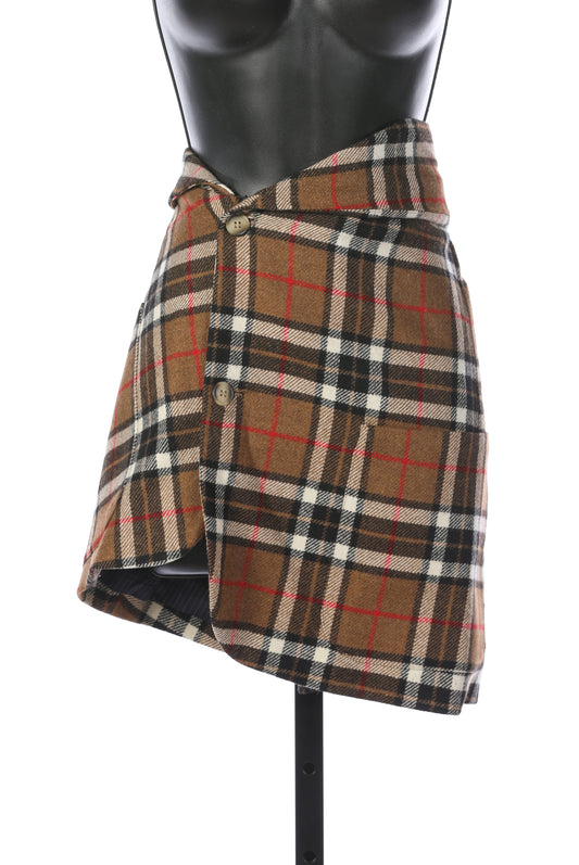 Jacquemus Brown Plaid Asymmetrical Mini Skirt