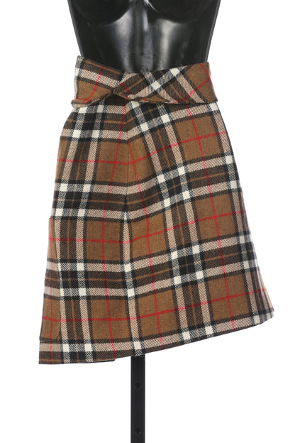 Jacquemus Brown Plaid Asymmetrical Mini Skirt