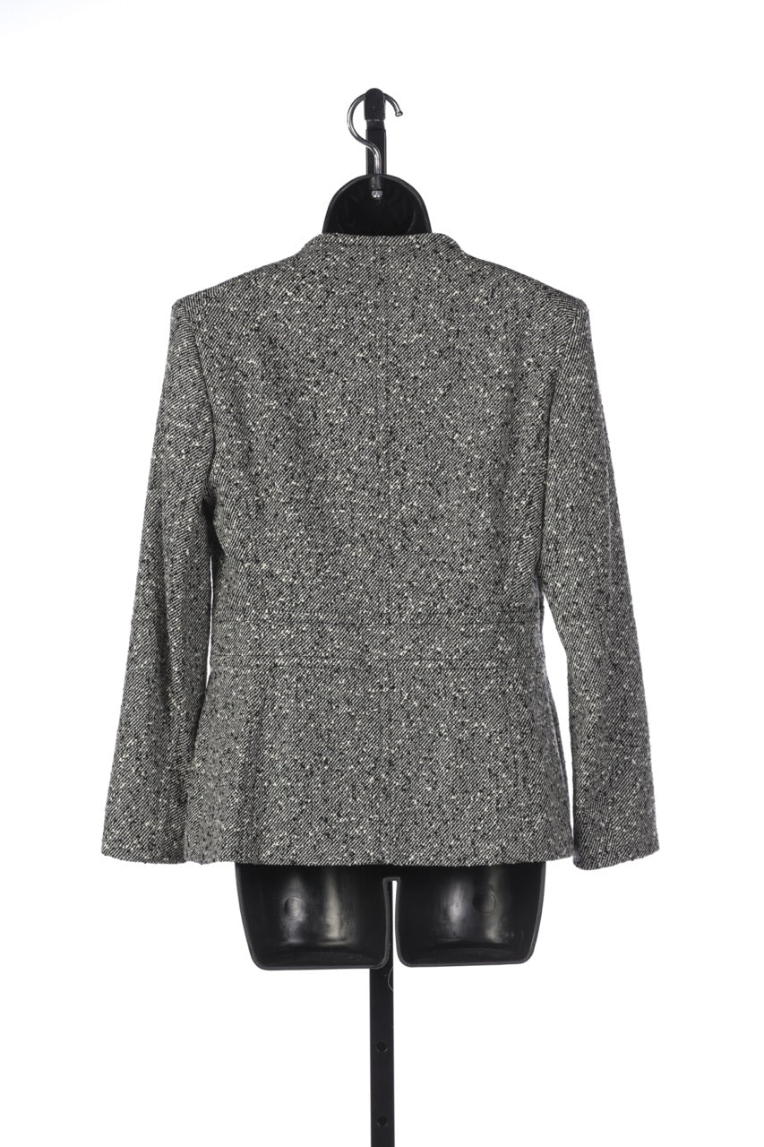 Escada Black, White, and Grey Pebble Tweed Button Up Jacket