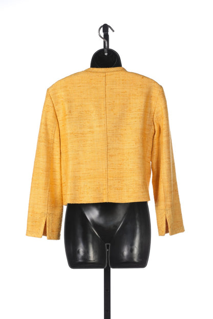 Akris Punto Yellow Tweed & Silk Zip Up Cropped Jacket with Brass Hardware