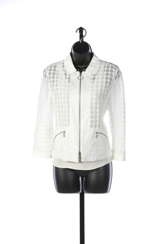 Akris Punto White Mesh Polka Dot Zip Up Collared Jacket