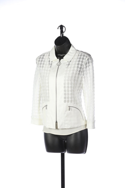 Akris Punto White Mesh Polka Dot Zip Up Collared Jacket