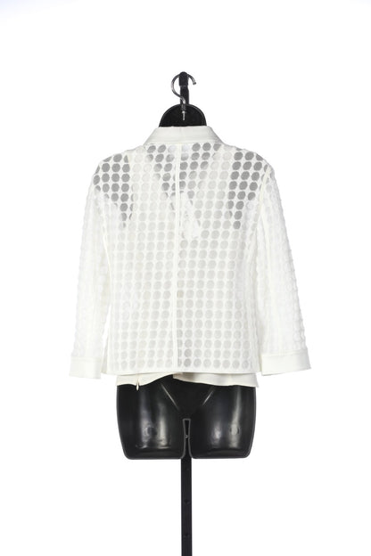 Akris Punto White Mesh Polka Dot Zip Up Collared Jacket