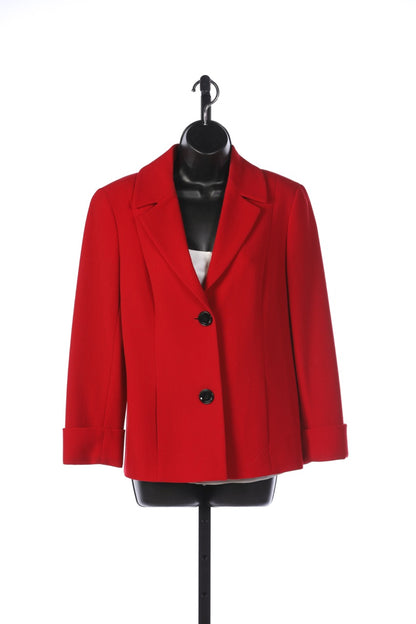 Lafayette 148 Red Wool Button Up Jacket - Detachable Black Fur Collar