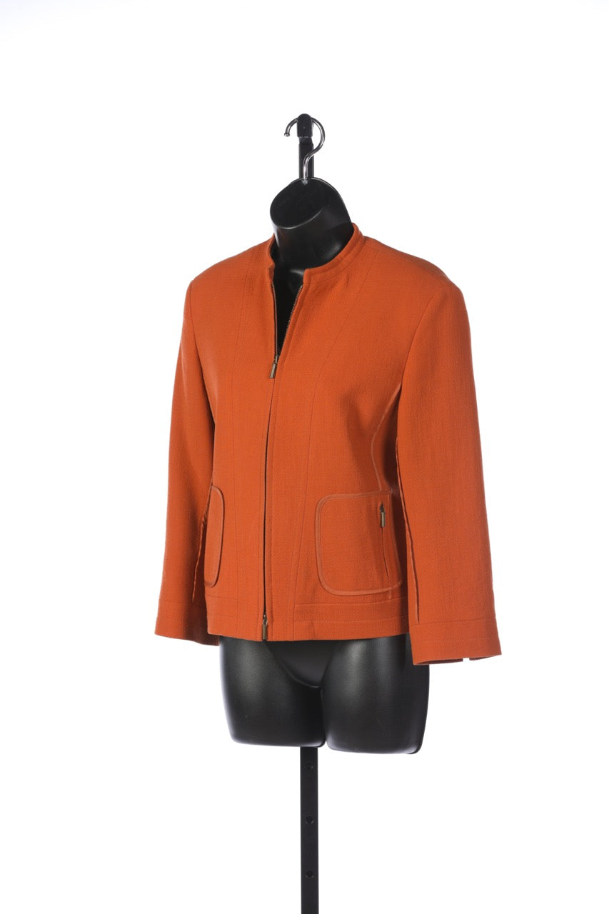 Akris Punto Burnt Orange Zip Up Cropped Jacket w/ Zipper Pockets