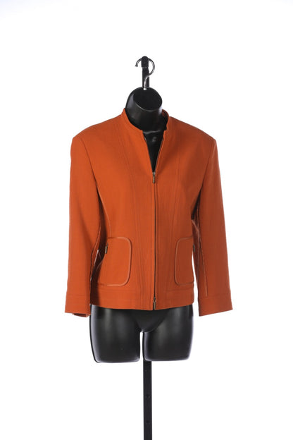 Akris Punto Burnt Orange Zip Up Cropped Jacket w/ Zipper Pockets