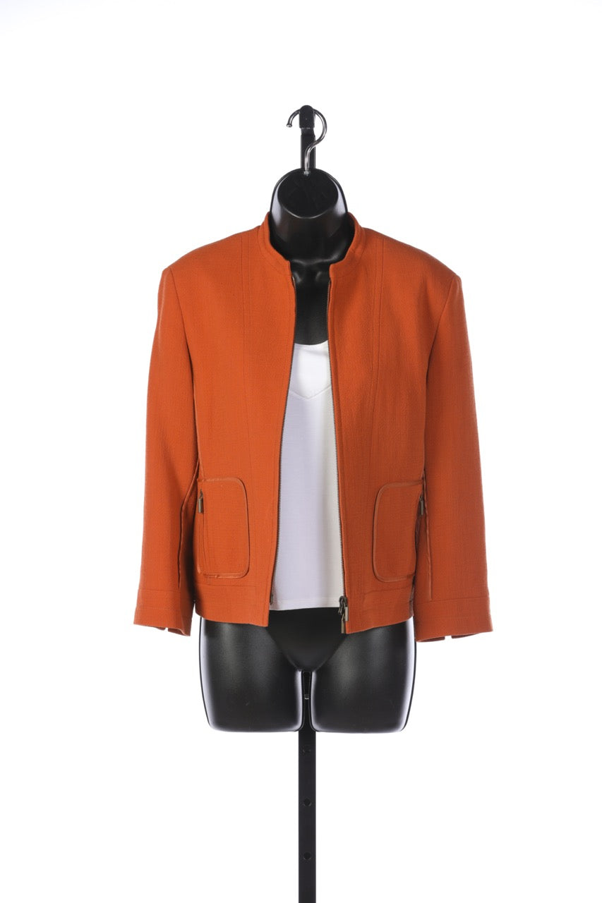 Akris Punto Burnt Orange Zip Up Cropped Jacket w/ Zipper Pockets