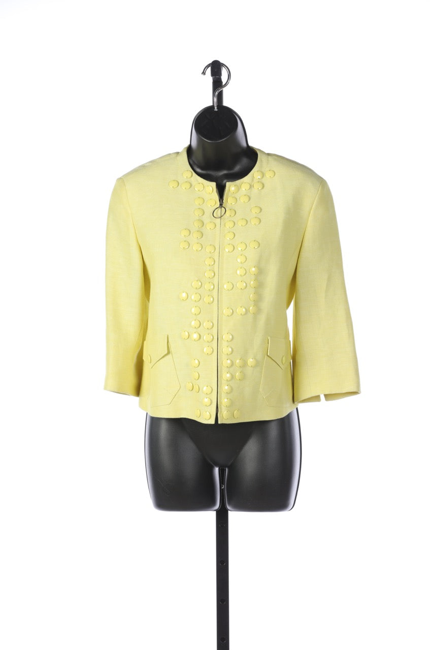 Akris Punto Yellow Beaded Button Detail Zip Up Jacket with 2 Fold Pockets