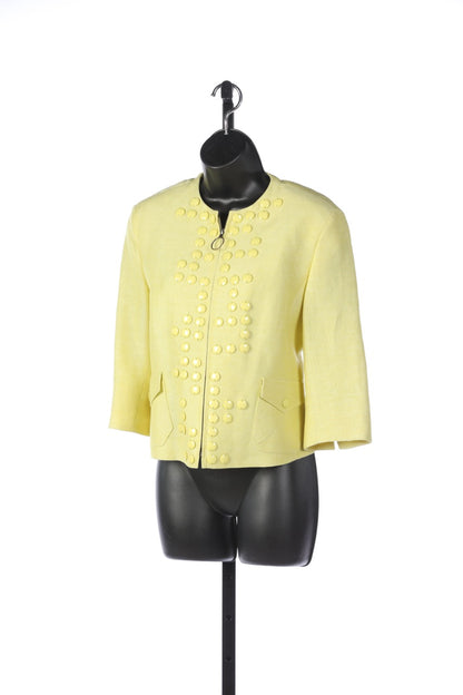 Akris Punto Yellow Beaded Button Detail Zip Up Jacket with 2 Fold Pockets