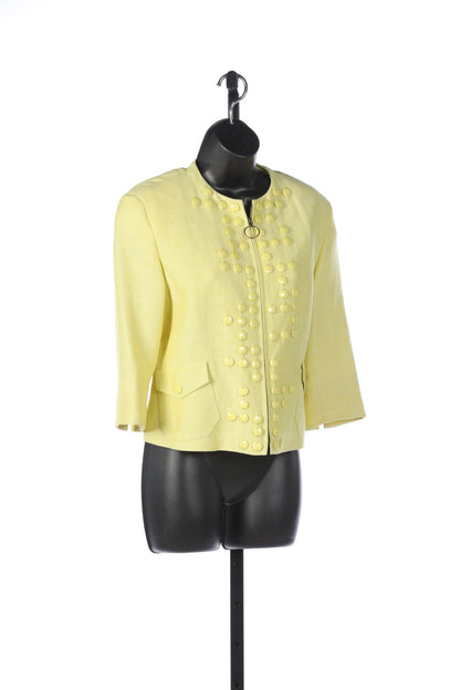 Akris Punto Yellow Beaded Button Detail Zip Up Jacket with 2 Fold Pockets