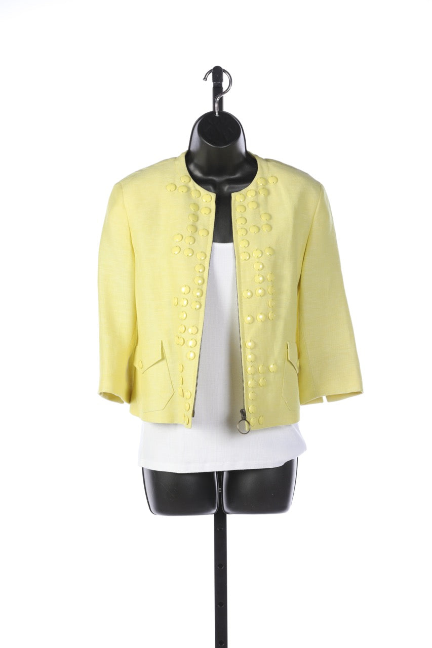 Akris Punto Yellow Beaded Button Detail Zip Up Jacket with 2 Fold Pockets