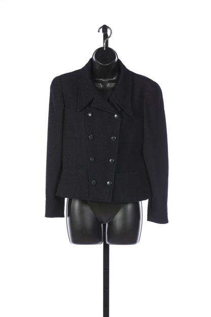 Chanel Navy Wool Cropped Jacket w Gold Chain