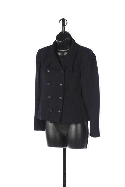 Chanel Navy Wool Cropped Jacket w Gold Chain