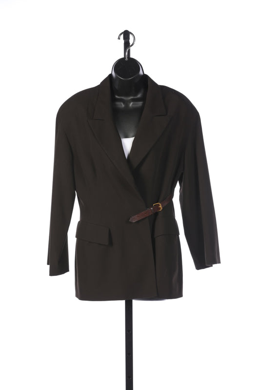 Barbara Bui Brown Wool Blazer with Leather Belt Buckle