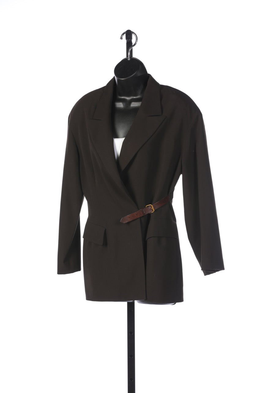 Barbara Bui Brown Wool Blazer with Leather Belt Buckle