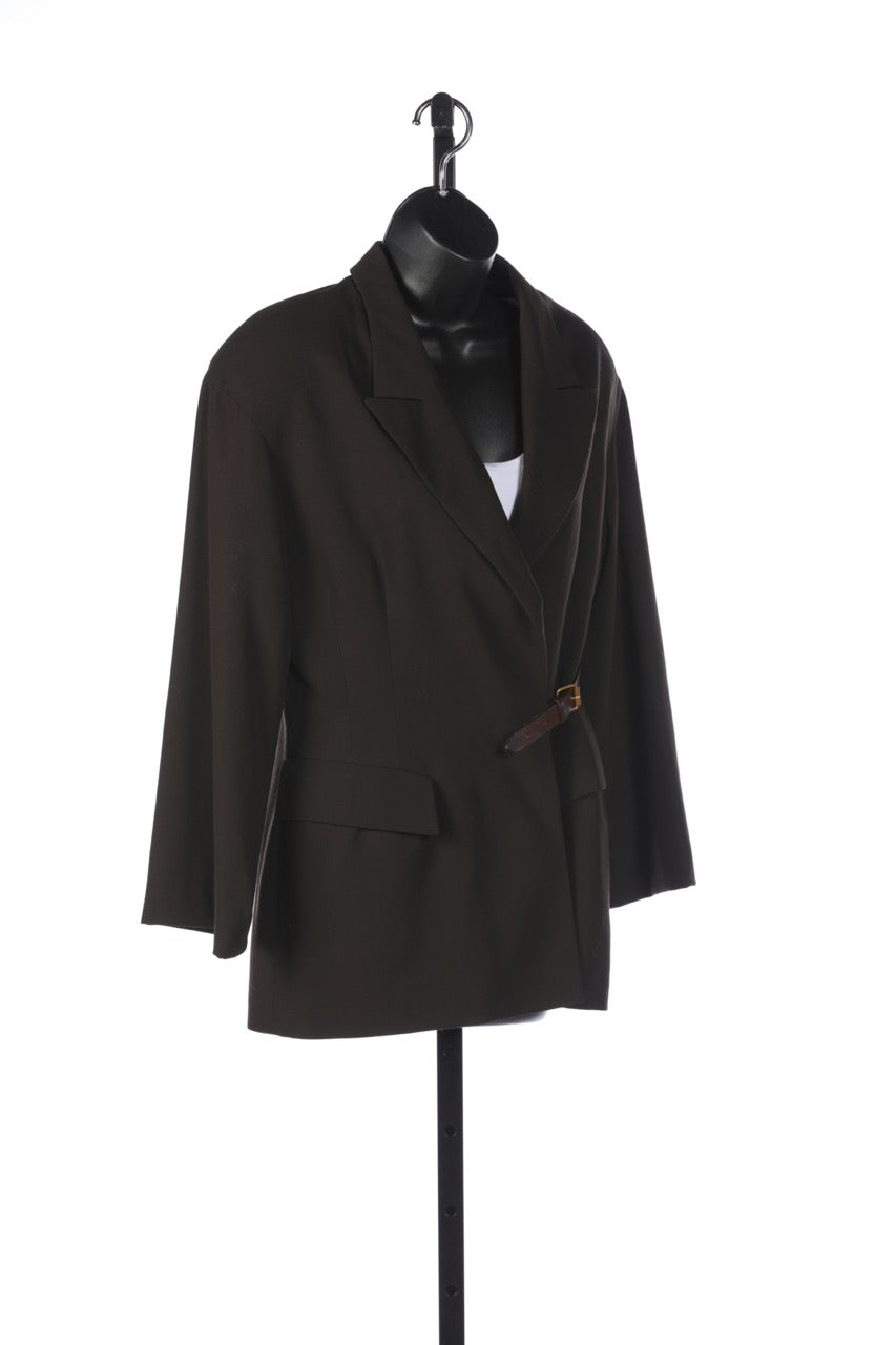 Barbara Bui Brown Wool Blazer with Leather Belt Buckle