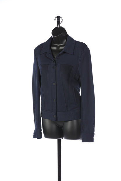 Alaia Navy Collared Button-Up Jacket with Raw Trim