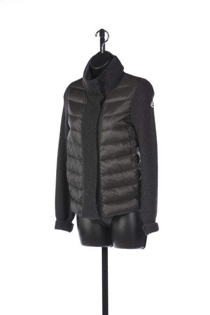 Moncler Grey Insulated Puffer Jacket with Knit Detail