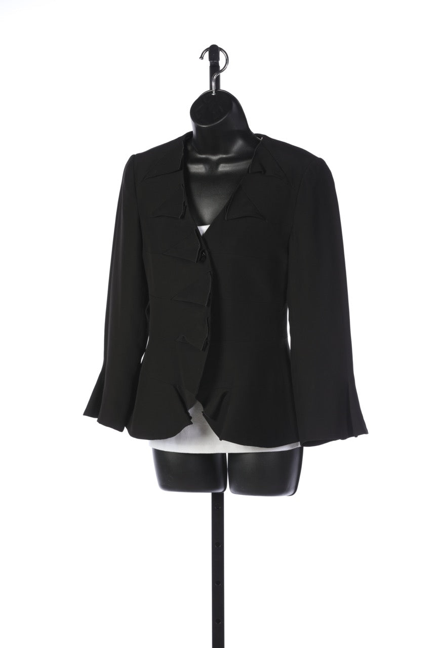 Armani Collezioni Black Pleated Ruffle Neck Button Up Jacket