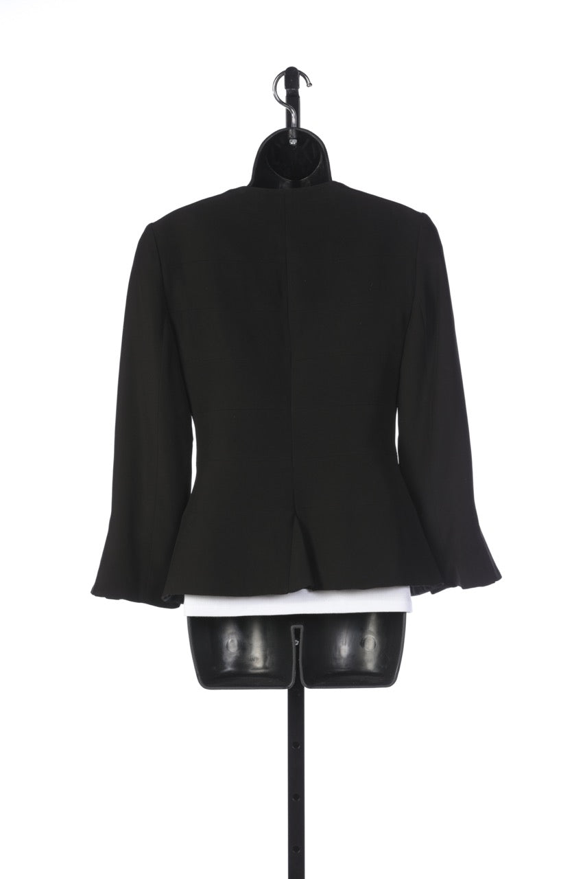 Armani Collezioni Black Pleated Ruffle Neck Button Up Jacket