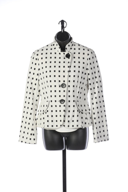 Akris Punto Black & White Square Print Jacket w Big Circle Buttons