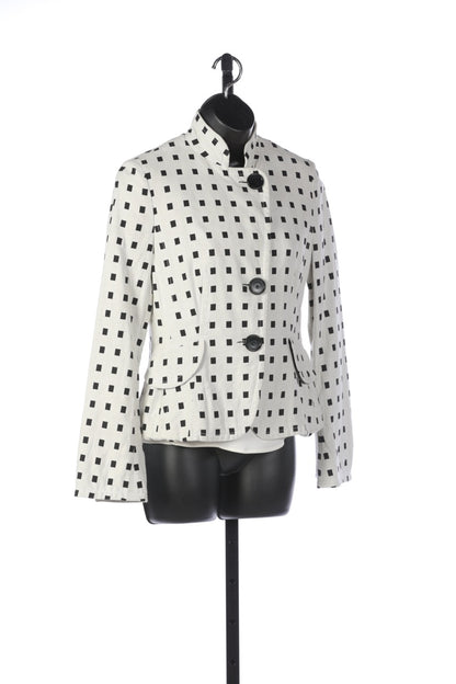 Akris Punto Black & White Square Print Jacket w Big Circle Buttons