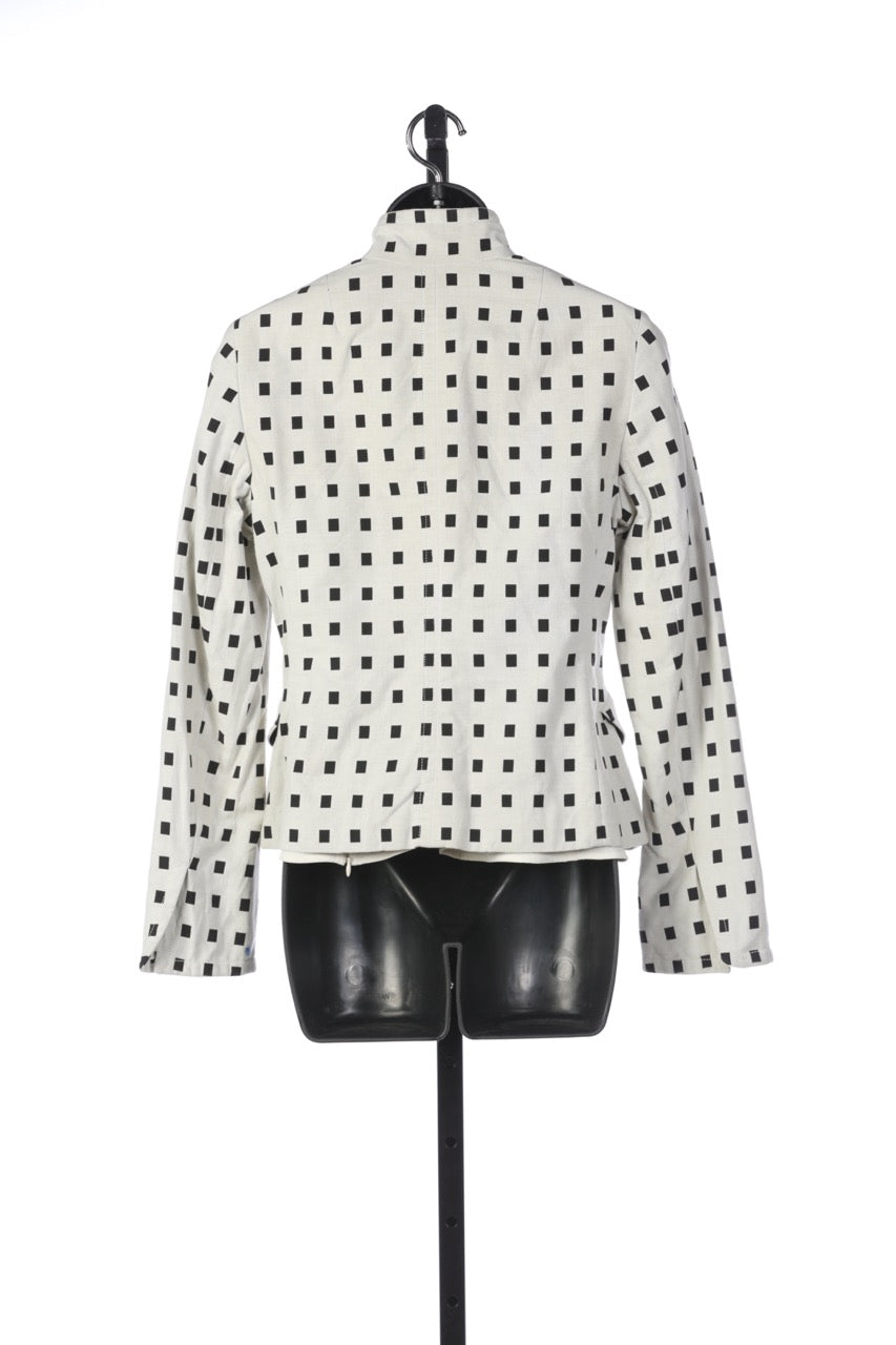 Akris Punto Black & White Square Print Jacket w Big Circle Buttons