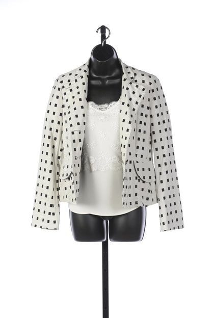 Akris Punto Black & White Square Print Jacket w Big Circle Buttons