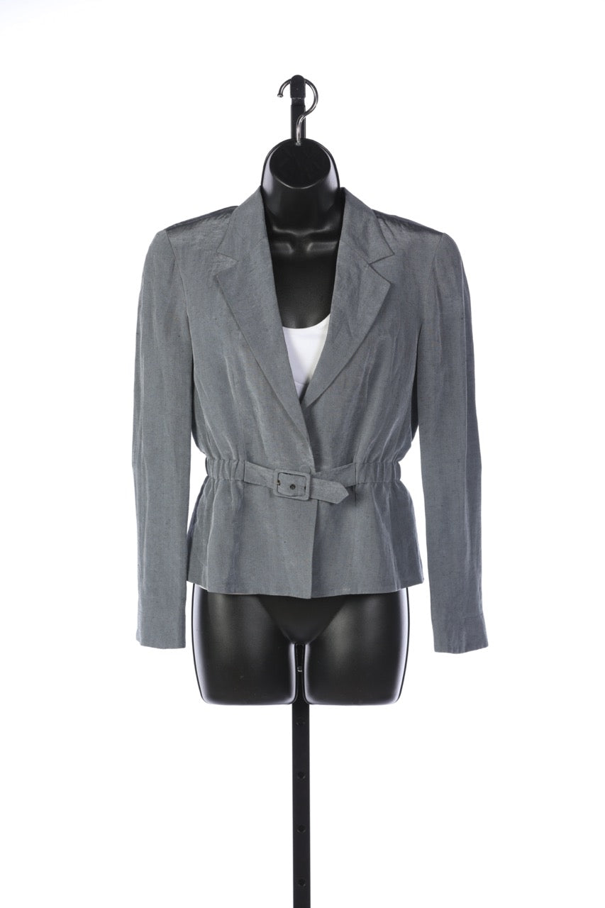 Giorgio Armani Blue/Grey Single Button Blazer w/ Belted Detail