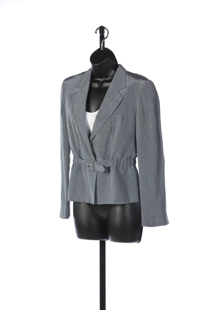 Giorgio Armani Blue/Grey Single Button Blazer w/ Belted Detail