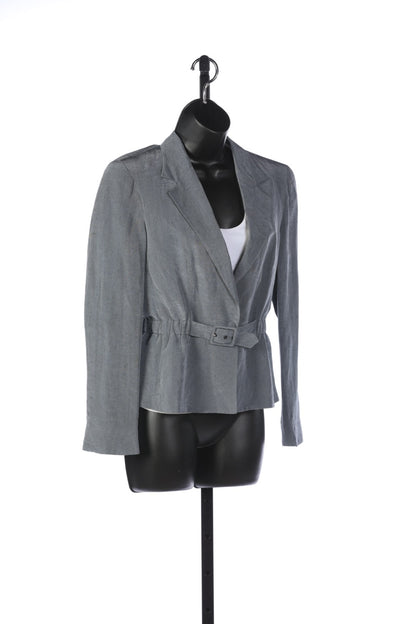 Giorgio Armani Blue/Grey Single Button Blazer w/ Belted Detail