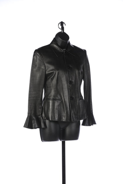 Ralph Lauren Black Leather Button Up Jacket w/ Bell Sleeves