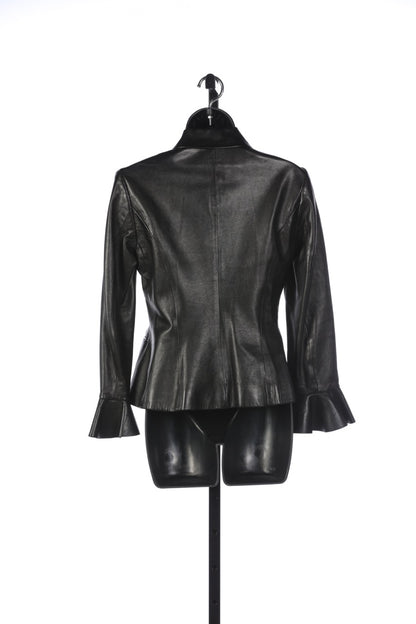 Ralph Lauren Black Leather Button Up Jacket w/ Bell Sleeves