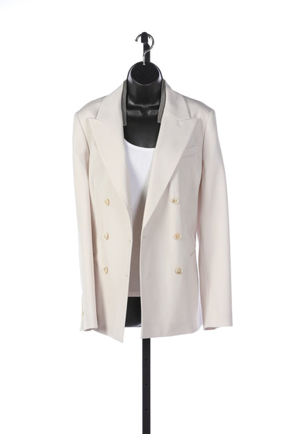 Brunello Cucinelli Wool Beige Button Up Blazer w Signature Rhinestone Collar NWT