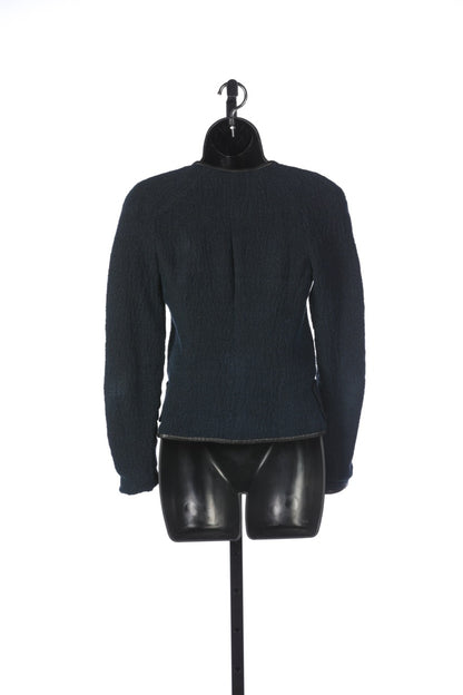 Isabel Marant Dark Blue Boucle Zip Up Jacket w Black Leather Trim