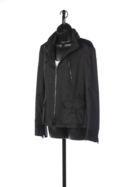 Burberry Black Multi Zipper Hooded Moto Jacket with Front Cargo Style Pockets