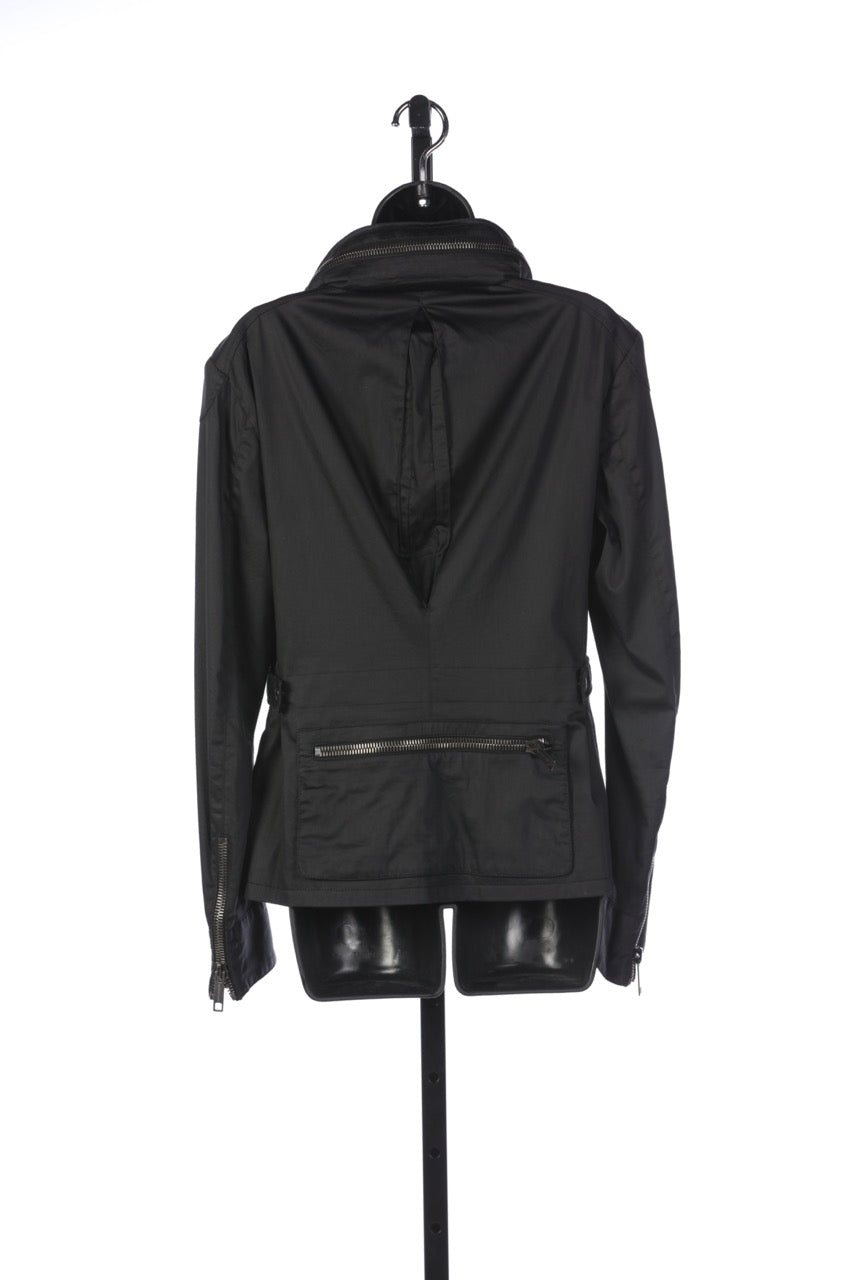 Burberry Black Multi Zipper Hooded Moto Jacket with Front Cargo Style Pockets